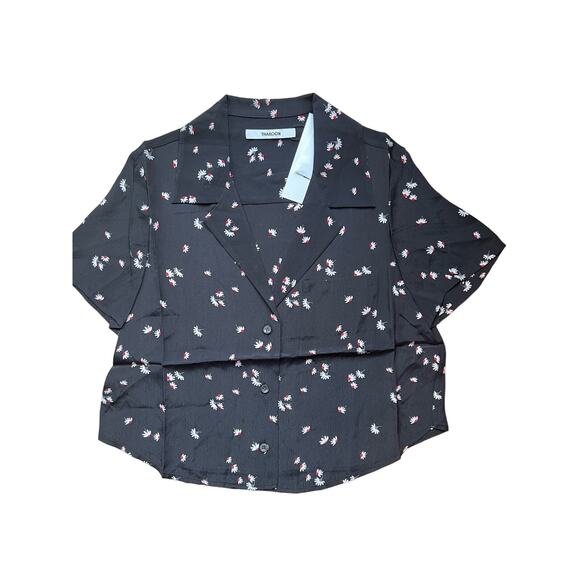 Thakoon Medium Black Daisy Print Short Sleeved Crop Button Down Collard Top NEW! - Picture 1 of 6